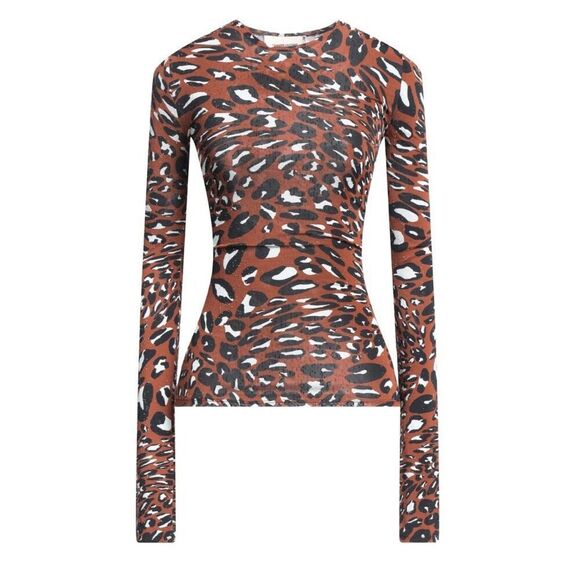 Alexandre Vauthier Brown Leopard Animal Print Long Sleeve Crewneck Tee Size L - Picture 1 of 8